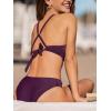 CUPSHE Women’s One Piece Swimsuit Monokini Plunging Neck Cutout Bathing Suit Halter Ties Adjustable Straps Swimwear(Purple/Stripe)