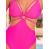 CUPSHE Women’s One Piece Swimsuit Monokini V Neck Cutout Bathing Suit Back Hook Self Tie Adjustable Straps Swimwear(Hot Pink)