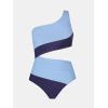 CUPSHE Women’s One Piece Swimsuit One Shoulder Bathing Suit Cutout Color Block Swimwear(Baby/Navy Blue)