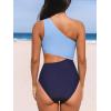 CUPSHE Women’s One Piece Swimsuit One Shoulder Bathing Suit Cutout Color Block Swimwear(Baby/Navy Blue)