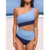 CUPSHE Women’s One Piece Swimsuit One Shoulder Bathing Suit Cutout Color Block Swimwear(Baby/Navy Blue)