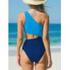 CUPSHE Women’s One Piece Swimsuit One Shoulder Bathing Suit Cutout Color Block Swimwear(Blue Color Block)