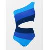 CUPSHE Women’s One Piece Swimsuit One Shoulder Bathing Suit Cutout Color Block Swimwear(Blue Color Block)