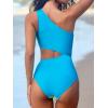 CUPSHE Women’s One Piece Swimsuit One Shoulder Bathing Suit Cutout Color Block Swimwear(Blue/Yellow Green)