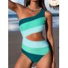 CUPSHE Women’s One Piece Swimsuit One Shoulder Bathing Suit Cutout Color Block Swimwear(Green Color Block)