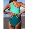 CUPSHE Women’s One Piece Swimsuit One Shoulder Bathing Suit Cutout Color Block Swimwear(Green Color Block)