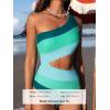 CUPSHE Women’s One Piece Swimsuit One Shoulder Bathing Suit Cutout Color Block Swimwear(Green Color Block)