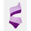 CUPSHE Women’s One Piece Swimsuit One Shoulder Bathing Suit Cutout Color Block Swimwear(Lilac/Purple)
