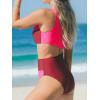 CUPSHE Women’s One Piece Swimsuit One Shoulder Bathing Suit Cutout Color Block Swimwear(Pink/ Wine Red)