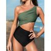 CUPSHE Women’s One Piece Swimsuit One Shoulder Color Block Side Cutout Ruched Bathing Suit(Eucalyptus Green/Black)