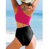 CUPSHE Women’s One Piece Swimsuit One Shoulder Color Block Side Cutout Ruched Bathing Suit(Fuchsia Red/Black)
