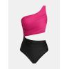CUPSHE Women’s One Piece Swimsuit One Shoulder Color Block Side Cutout Ruched Bathing Suit(Fuchsia Red/Black)