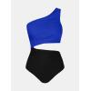 CUPSHE Women’s One Piece Swimsuit One Shoulder Color Block Side Cutout Ruched Bathing Suit(Royal Blue/Black)