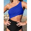 CUPSHE Women’s One Piece Swimsuit One Shoulder Color Block Side Cutout Ruched Bathing Suit(Royal Blue/Black)