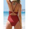 CUPSHE Women’s One Piece Swimsuit Plunging Neck Adjustable Straps Bathing Suit Cutout O Ring Swimwear Ruched(Cherry Red)