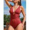 CUPSHE Women’s One Piece Swimsuit Plunging Neck Adjustable Straps Bathing Suit Cutout O Ring Swimwear Ruched(Cherry Red)