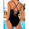 CUPSHE Women’s One Piece Swimsuit Plunging Neck Cutouts Bathing Suit Textured Crisscross Back Self Tie Swimwear(Black)