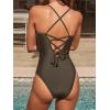 CUPSHE Women’s One Piece Swimsuit Plunging Neck Cutouts Bathing Suit Textured Crisscross Back Self Tie Swimwear(Brown)