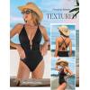 CUPSHE Women’s One Piece Swimsuit Plunging Neck Cutouts Bathing Suit Textured Ruched Crisscross Back Self Tie Swimwear(Black)