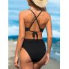 CUPSHE Women’s One Piece Swimsuit Plunging Neck Cutouts Bathing Suit Textured Ruched Crisscross Back Self Tie Swimwear(Black)