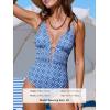 CUPSHE Women’s One Piece Swimsuit Plunging Neck Cutouts Bathing Suit Textured Ruched Crisscross Back Self Tie Swimwear(Blue/White Geo)