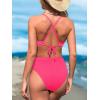 CUPSHE Women’s One Piece Swimsuit Plunging Neck Cutouts Bathing Suit Textured Ruched Crisscross Back Self Tie Swimwear(Bright Pink)