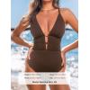 CUPSHE Women’s One Piece Swimsuit Plunging Neck Cutouts Bathing Suit Textured Ruched Crisscross Back Self Tie Swimwear(Brown)