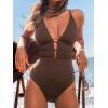 CUPSHE Women’s One Piece Swimsuit Plunging Neck Cutouts Bathing Suit Textured Ruched Crisscross Back Self Tie Swimwear(Brown)