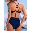 CUPSHE Women’s One Piece Swimsuit Plunging Neck Cutouts Bathing Suit Textured Ruched Crisscross Back Self Tie Swimwear(Navy Blue)
