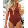 CUPSHE Women’s One Piece Swimsuit Plunging V Neck Bathing Suit Adjustable Straps Textured Fabric(Brick Red)