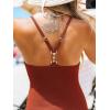 CUPSHE Women’s One Piece Swimsuit Plunging V Neck Bathing Suit Adjustable Straps Textured Fabric(Brick Red)