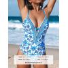 CUPSHE Women’s One Piece Swimsuit Plunging V Neck Bathing Suit Cutout Crisscross Back Adjustable Straps Spaghetti(White/Blue Floral)
