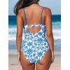 CUPSHE Women’s One Piece Swimsuit Plunging V Neck Bathing Suit Cutout Crisscross Back Adjustable Straps Spaghetti(White/Blue Floral)