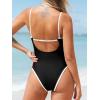 CUPSHE Women’s One Piece Swimsuit Plunging V Neck Keyhole Bathing Suit Cutout Adjustable Straps Spaghetti Color Block(Black/White)