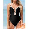CUPSHE Women’s One Piece Swimsuit Plunging V Neck Keyhole Bathing Suit Cutout Adjustable Straps Spaghetti Color Block(Black/White)
