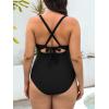 CUPSHE Women’s One Piece Swimsuit Plus Size V Neck Bathing Suit Front Wrap Crisscross Back Tie Ruched Cutout Swimwear(Black)