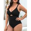 CUPSHE Women’s One Piece Swimsuit Plus Size V Neck Bathing Suit Front Wrap Crisscross Back Tie Ruched Cutout Swimwear(Black)