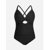 CUPSHE Women’s One Piece Swimsuit Plus Size V Neck Bathing Suit Front Wrap Crisscross Back Tie Ruched Cutout Swimwear(Black)