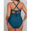 CUPSHE Women’s One Piece Swimsuit Plus Size V Neck Bathing Suit Front Wrap Crisscross Back Tie Ruched Cutout Swimwear(Deep Teal)