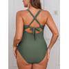 CUPSHE Women’s One Piece Swimsuit Plus Size V Neck Bathing Suit Front Wrap Crisscross Back Tie Ruched Cutout Swimwear(Eucalyptus Green)