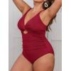 CUPSHE Women’s One Piece Swimsuit Plus Size V Neck Bathing Suit Front Wrap Crisscross Back Tie Ruched Cutout Swimwear(Red)