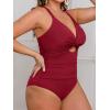 CUPSHE Women’s One Piece Swimsuit Plus Size V Neck Bathing Suit Front Wrap Crisscross Back Tie Ruched Cutout Swimwear(Red)