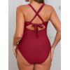 CUPSHE Women’s One Piece Swimsuit Plus Size V Neck Bathing Suit Front Wrap Crisscross Back Tie Ruched Cutout Swimwear(Red)