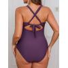 CUPSHE Women’s One Piece Swimsuit Plus Size V Neck Bathing Suit Front Wrap Crisscross Back Tie Ruched Cutout Swimwear(Wine Purple)