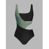 CUPSHE Women’s One Piece Swimsuit Scoop Neck Color Block Bathing Suit Wide Straps Side Cutout(Green/Black)