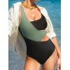 CUPSHE Women’s One Piece Swimsuit Scoop Neck Color Block Bathing Suit Wide Straps Side Cutout(Green/Black)