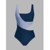 CUPSHE Women’s One Piece Swimsuit Scoop Neck Color Block Bathing Suit Wide Straps Side Cutout(Navy/Blue)