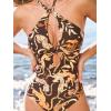 CUPSHE Women’s One Piece Swimsuit Sexy Bathing Suit Cut Out Halter Tie High Neck Back Hook Swimwear(Animal Leopard)
