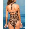CUPSHE Women’s One Piece Swimsuit Sexy Bathing Suit Cut Out Halter Tie High Neck Back Hook Swimwear(Brown Leopard)