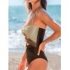 CUPSHE Women’s One Piece Swimsuit Sexy Cutout Color Block Bathing Suit Golden O Ring Linked Swimwear Back Hook(Dark Brown/Khaki)